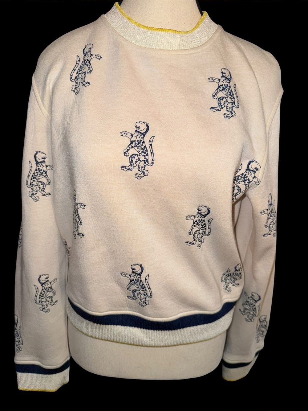 Maje Womens Size 2 Chinese Guardian Lion Foo Dog Embroidered Sweatshirt Cream